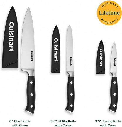 Cuisinart 3-Piece Forged High-Carbon Stainless Steel Knife Set with Blade Sheaths, Full-Tang Triple-Rivet Construction