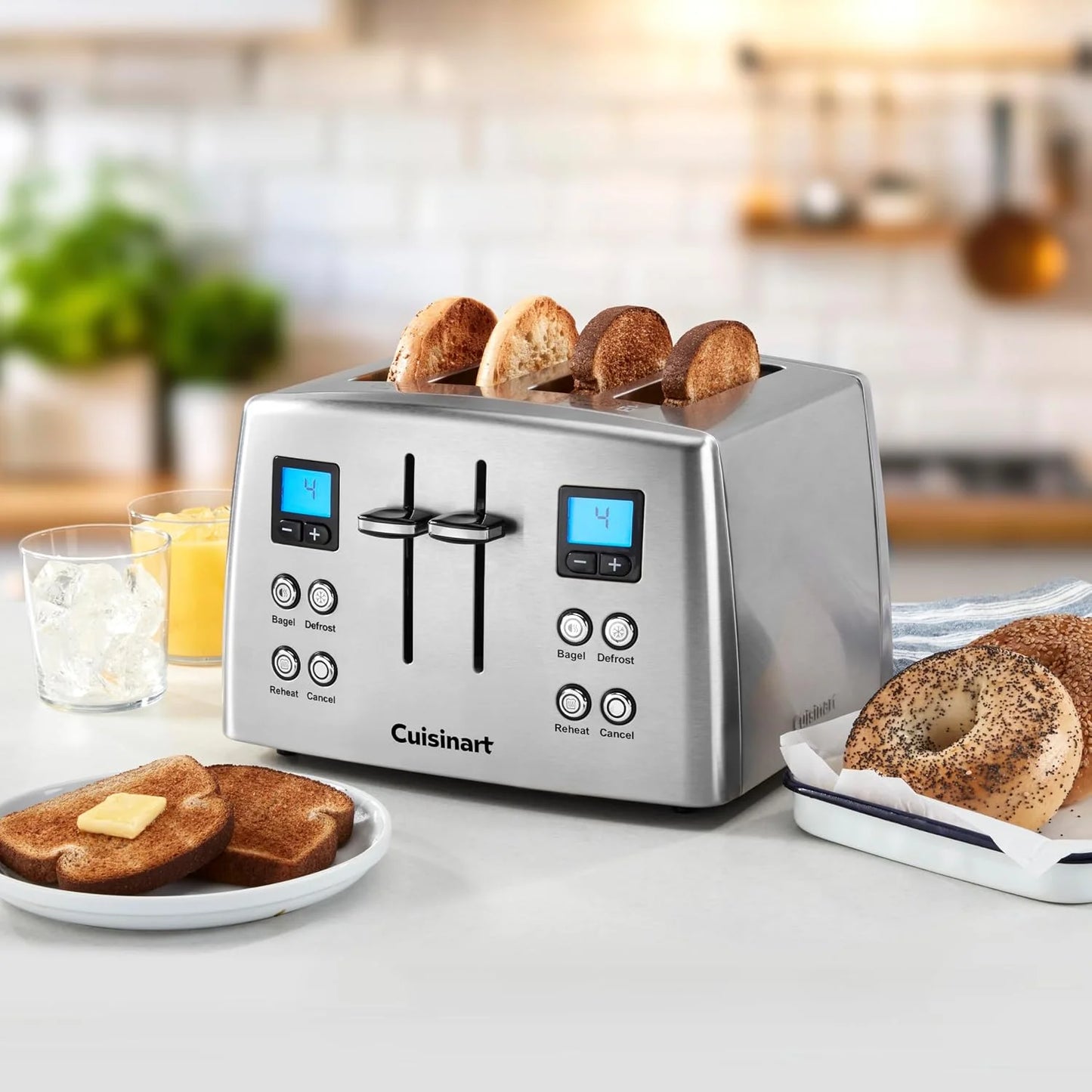 Cuisinart 4 Slice Countdown Motorized Toaster, Compact Design with Extra-Wide Slots for Toasting, Defrost & Reheat Functions, CPT-435P1, Stainless Steel