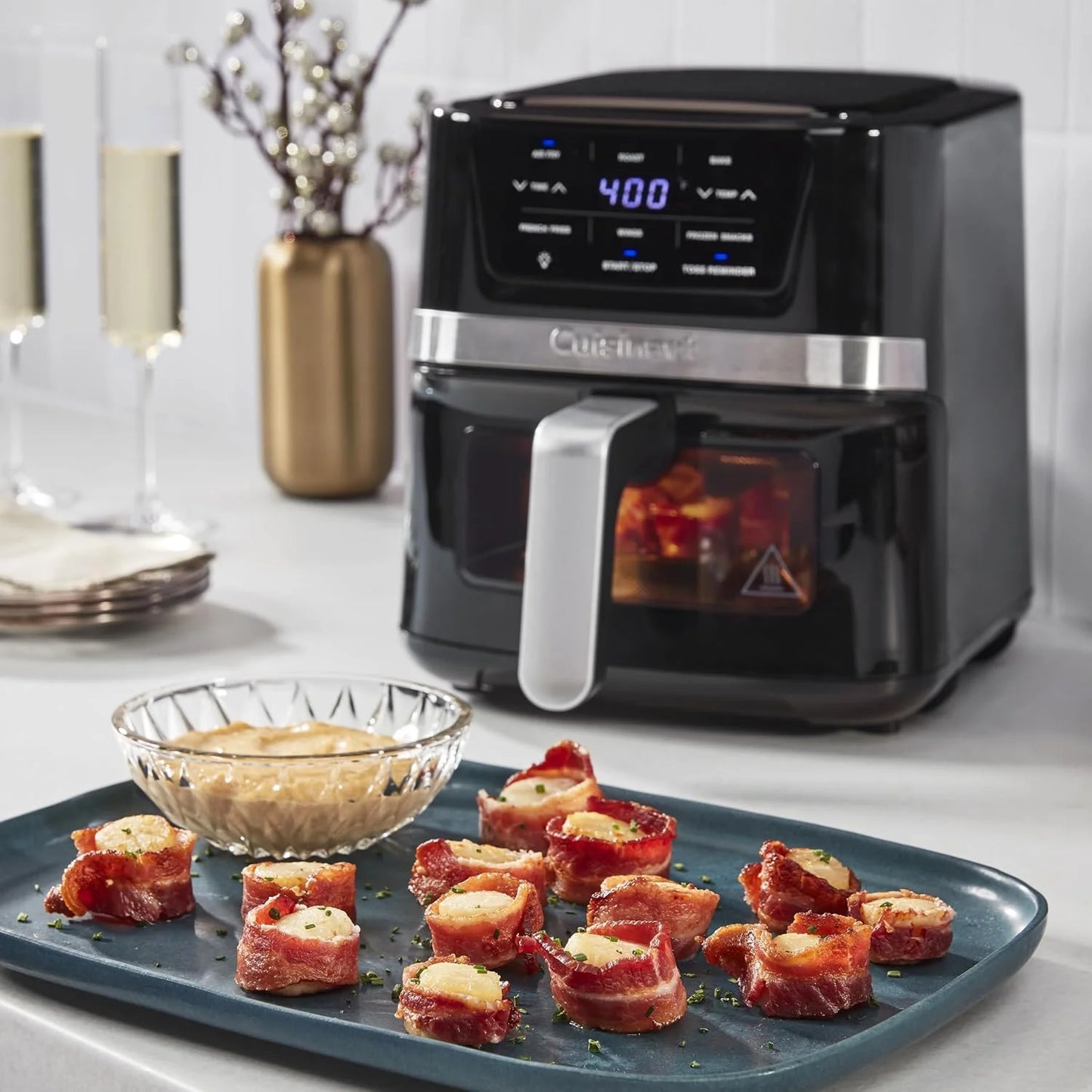 Cuisinart Air Fryer, 2.6-Quart Compact Basket Fryer with 3 Cooking Functions to Air Fry, Roast, and Bake, 3 Airfryer Presets, Dishwasher-Safe Parts, AIR-80, Stainless Steel & Black