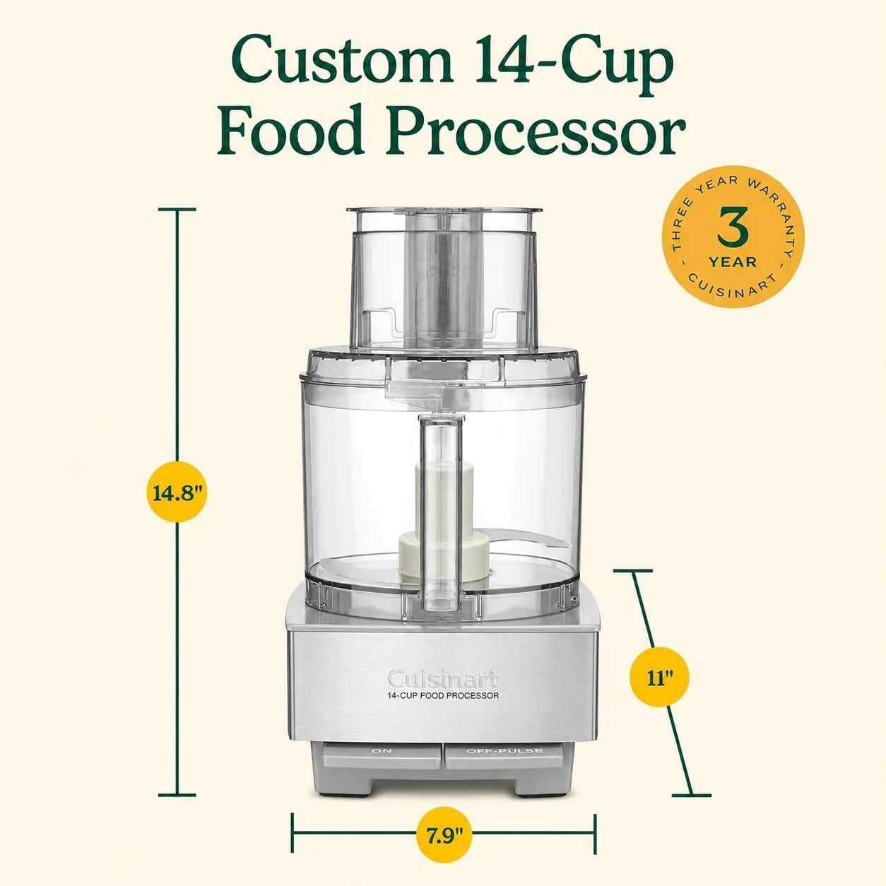 Cuisinart Food Processor 14-Cup Vegetable Chopper for Mincing, Dicing, Shredding, Puree & Kneading Dough, Light Gray Stainless Steel, DFP-14CGRY