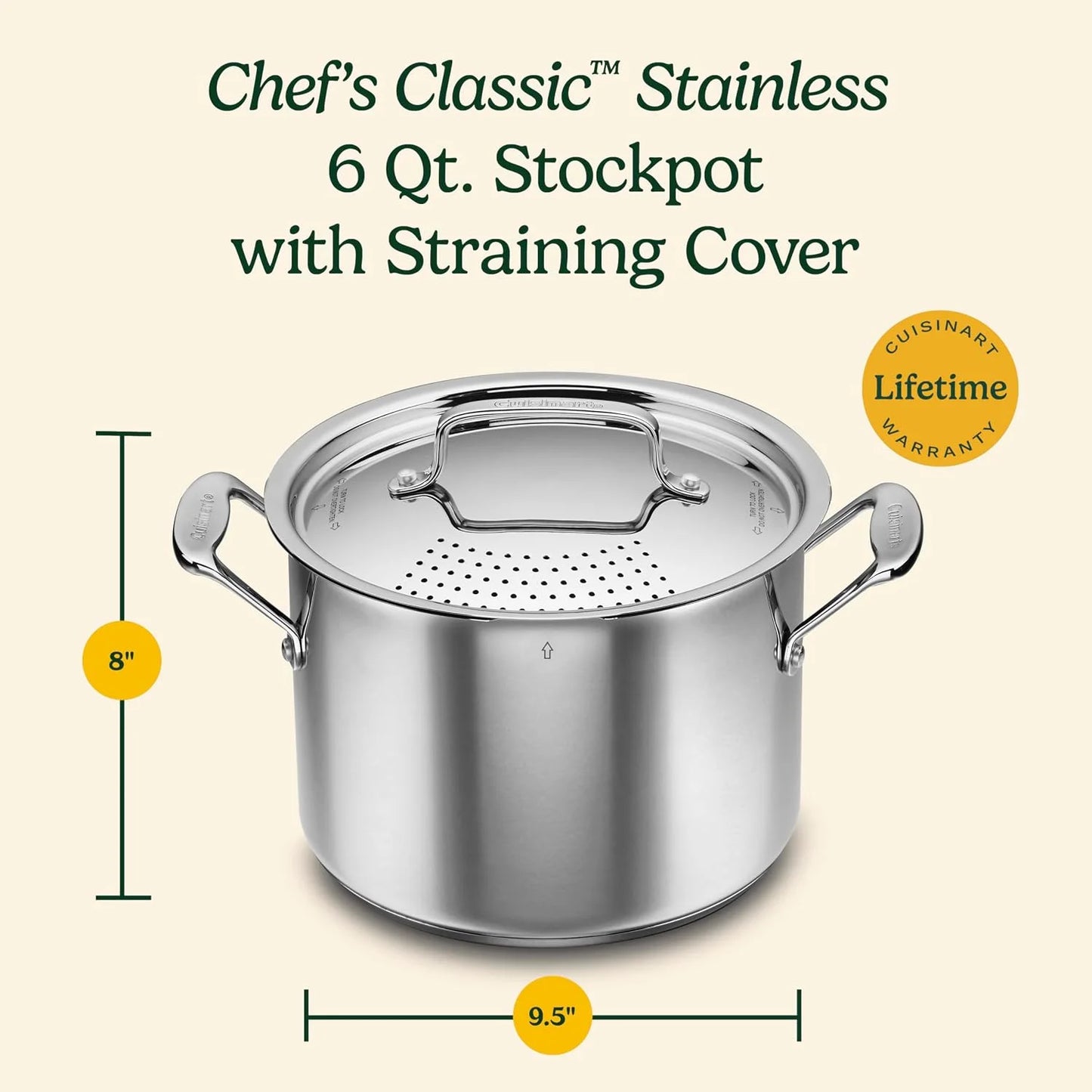 Cuisinart 766S-22 6 Qt. Stainless Steel Pasta Pot w/Straining Cover Chef's-Classic-Stainless-Cookware-Collection, 6-Quart