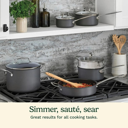 Cuisinart 17-Piece Pots and Pans Set, Non Stick Hard Anodized Cookware Set, Compatible with Electric, Gas Cooktops, Dishwasher Safe, Oven Safe Pot Set, Cool Grip Handles, Aluminum Core for Even Heat