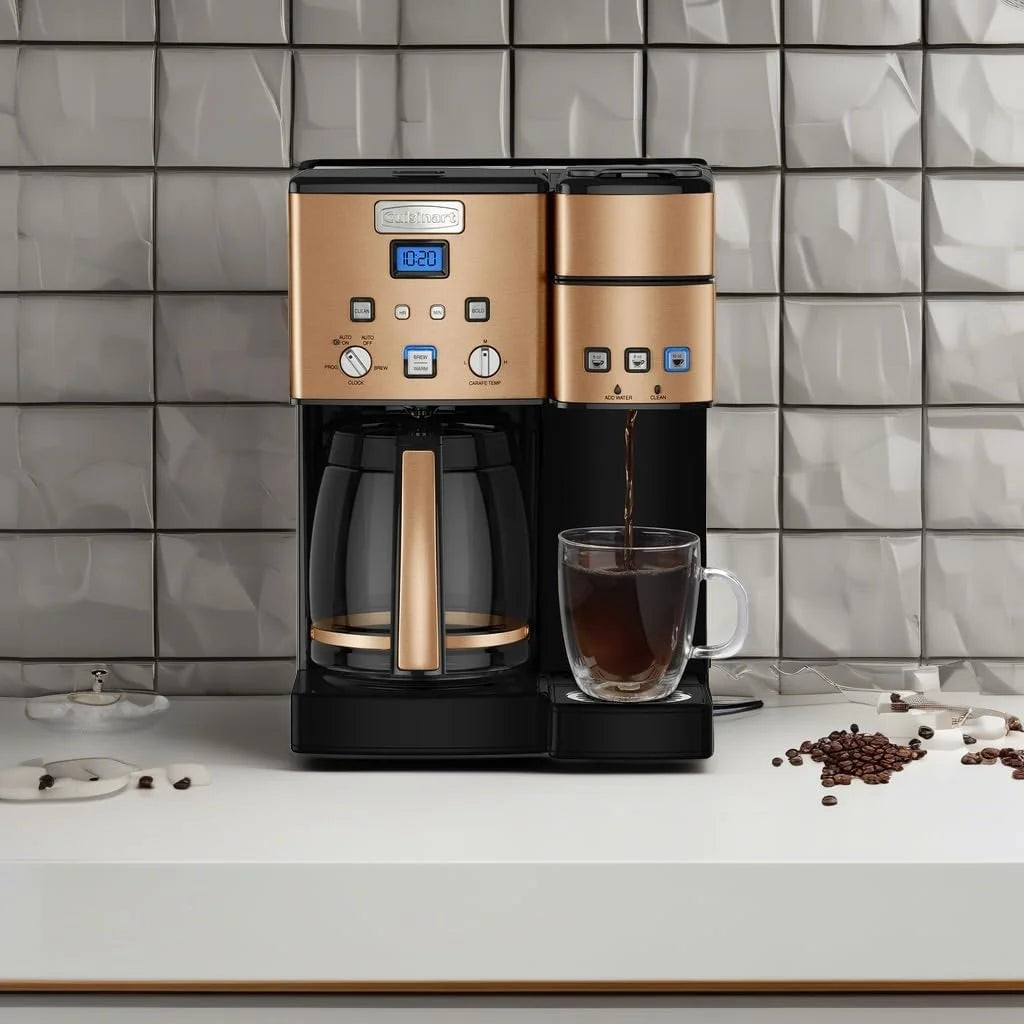 Cuisinart Single Serve + 12 Cup Coffee Maker, Offers 3-Sizes: 6-Ounces, 8-Ounces and 10-Ounces, Stainless Steel, SS-15CP, Copper