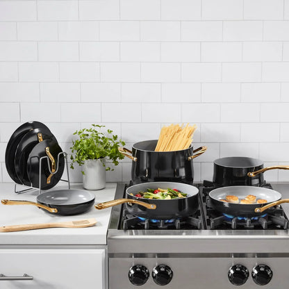 Cuisinart Culinary Ceramic Cookware Set, Dishwasher Safe Nonstick Pots and Pans, 10 Piece Kitchen Cookware Set for Home Cooking, Easy & Clean Design, Black, 34CG-10BK
