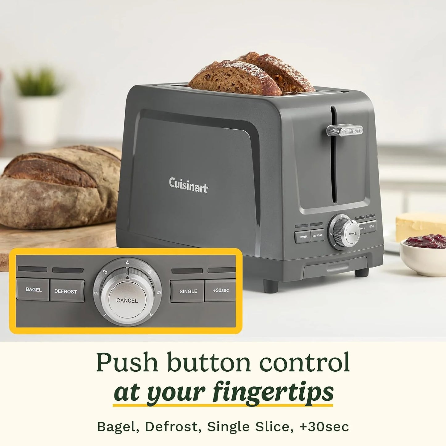 Cuisinart Core Collection 2-Slice Toaster | Extra-Long Slots for Artisan Bread | Bagel Setting |High-Lift Quickview™ | Single Slice & Defrost Functions | +30sec Toast Boost |Removable Crumb Tray