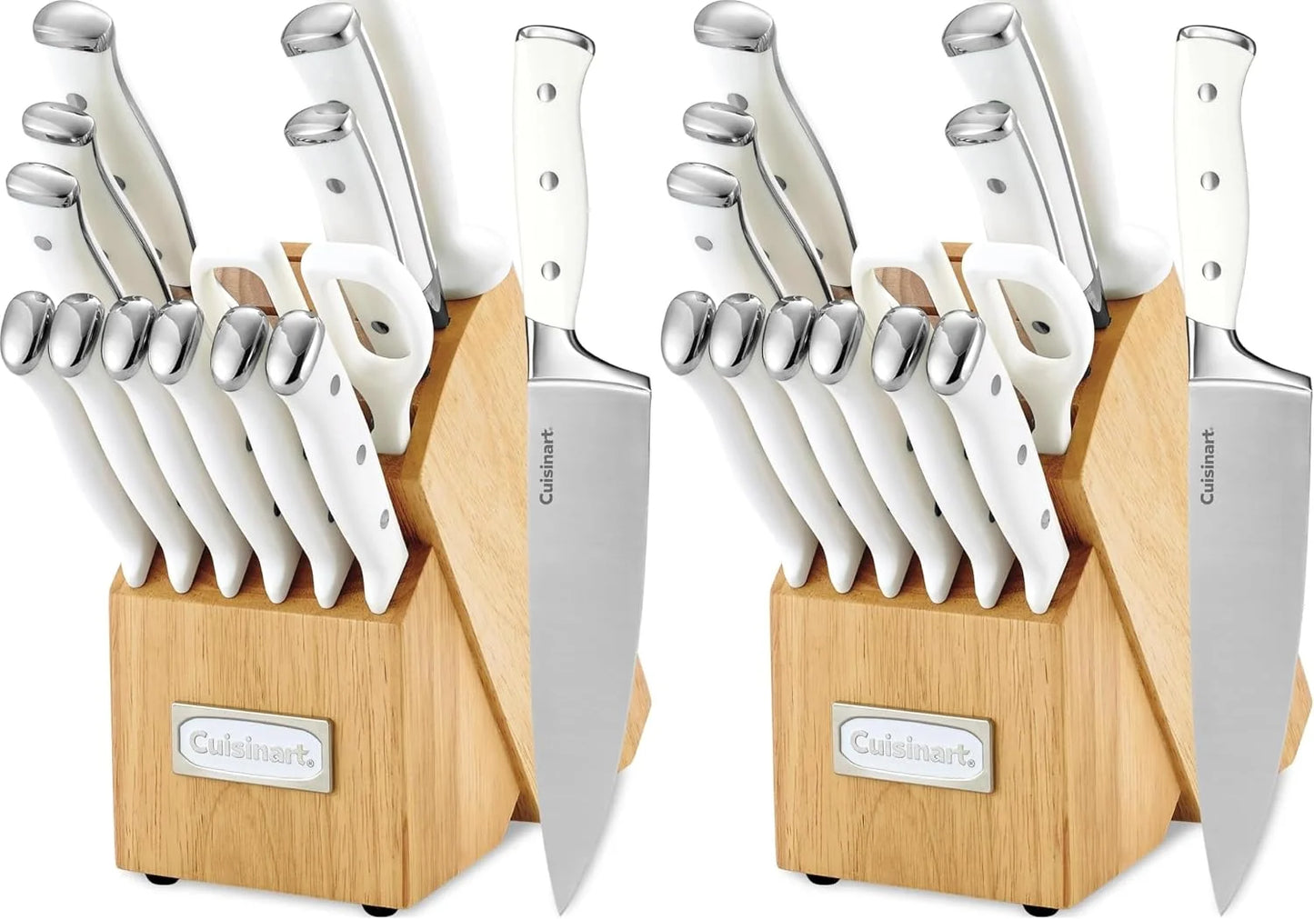 Cuisinart 15-Piece Knife Set with Block, High Carbon Stainless Steel, Forged Triple Rivet, White, C77WTR-15P (Pack of 2)