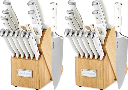 Cuisinart 15-Piece Knife Set with Block, High Carbon Stainless Steel, Forged Triple Rivet, White, C77WTR-15P (Pack of 2)