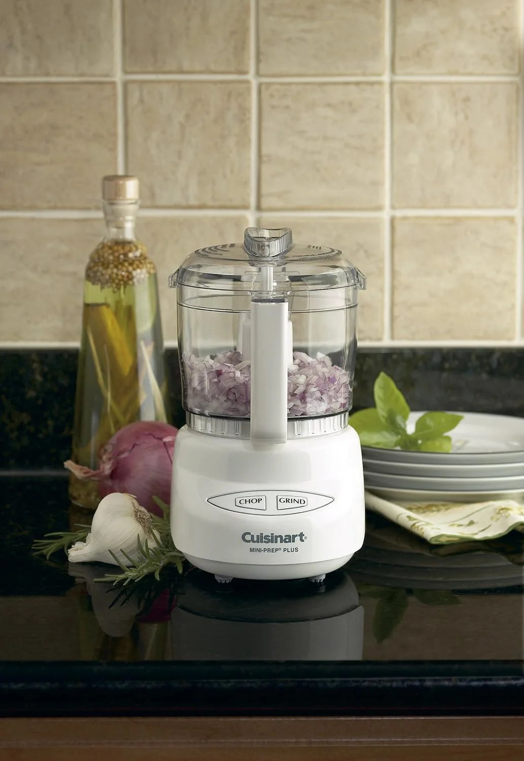 Cuisinart Mini-Prep Plus Food Processor, 3 Cup Mini Food Processor to Chop Herbs, Vegetables, and Hard Cheese, 3 Cup Work Bowl, Reversible Stainless Steel Blade, DLC-2A, White