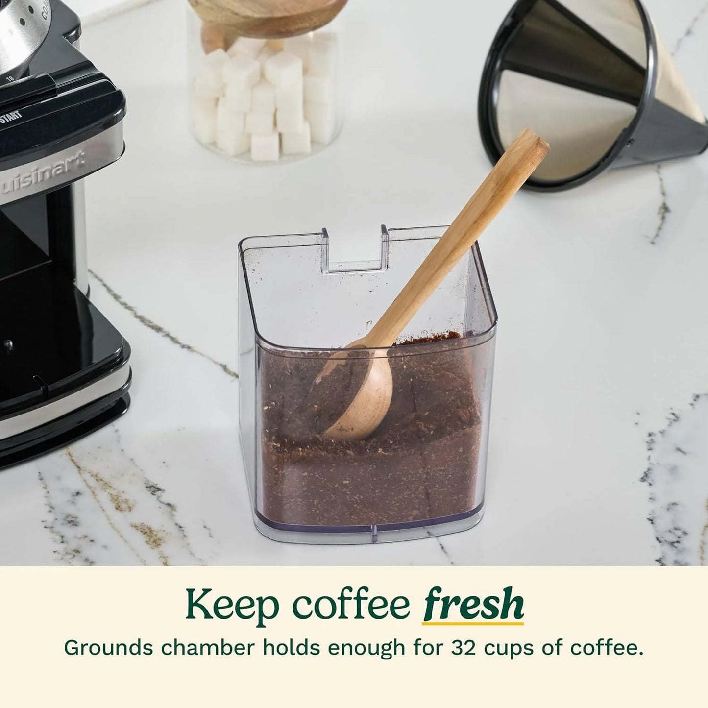 Cuisinart Coffee Grinder, Electric One-Touch Automatic Burr Coffee Grinder with 18-Position Grind Selector, Cup Size Selector for 4 – 18 Cups, White Stainless Steel