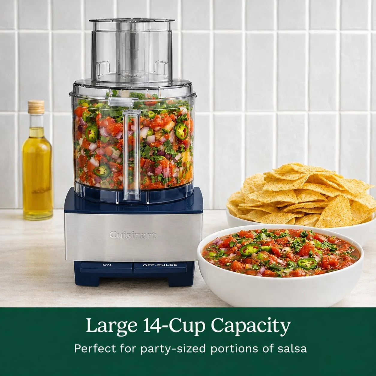 Cuisinart Food Processor 14-Cup Vegetable Chopper for Mincing, Dicing, Shredding, Puree & Kneading Dough, Navy Stainless Steel, DFP-14BCNYCB
