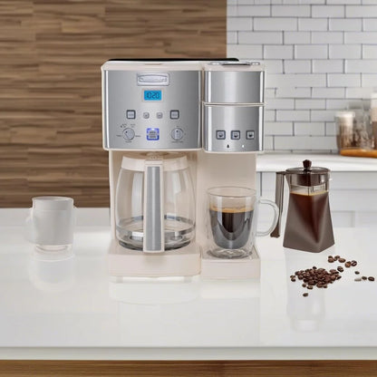 Cuisinart Single Serve + 12 Cup Coffee Maker, Offers 3-Sizes: 6-Ounces, 8-Ounces and 10-Ounces (Cream)
