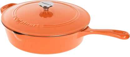 Cuisinart Chef's Classic Enameled Cast Iron Dutch Oven with Lid, Porcelain Enameled Interior, Oven Safe, Induction Compatible, 12-Inch, Chicken Fryer, Terracotta Orange
