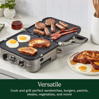 Cuisinart Griddler Indoor Grill, Panini Press, Sandwich Maker & More, 5-in-1 Grilling, Dishwasher-Safe Nonstick Cooking Plates, GR-4NP1, Stainless Steel