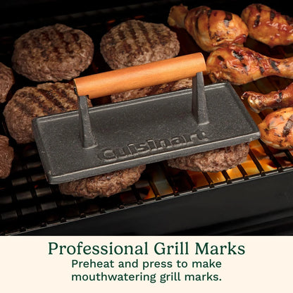 Cuisinart Cast Iron Grill Press with Wooden Handle,Heavy Duty Nonstick Rectangle Burger Press with Wood Handle,Perfect Grill Accessory for Steak,Bacon,Paninis and More,(Pack of 8)