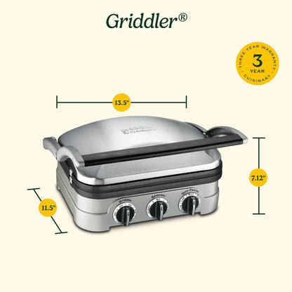 Cuisinart Griddler Indoor Grill, Panini Press, Sandwich Maker & More, 5-in-1 Grilling, Dishwasher-Safe Nonstick Cooking Plates, GR-4NP1, Stainless Steel