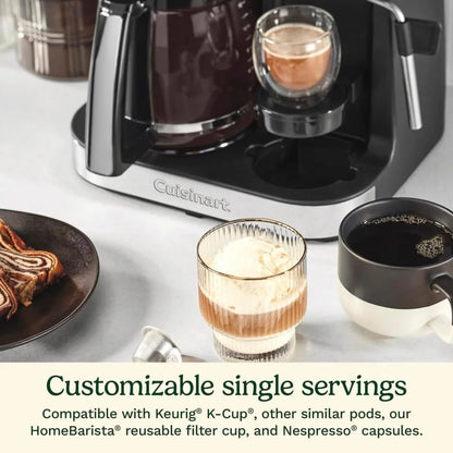 Cuisinart Coffeemaker, Coffee Center Barista Bar 4-In-1 Coffee Machine, Single-Serve Coffee, Espresso & Nespresso Capsule Compatible, 12-Cup Carafe, Silver Crystal, SS-4N1SC