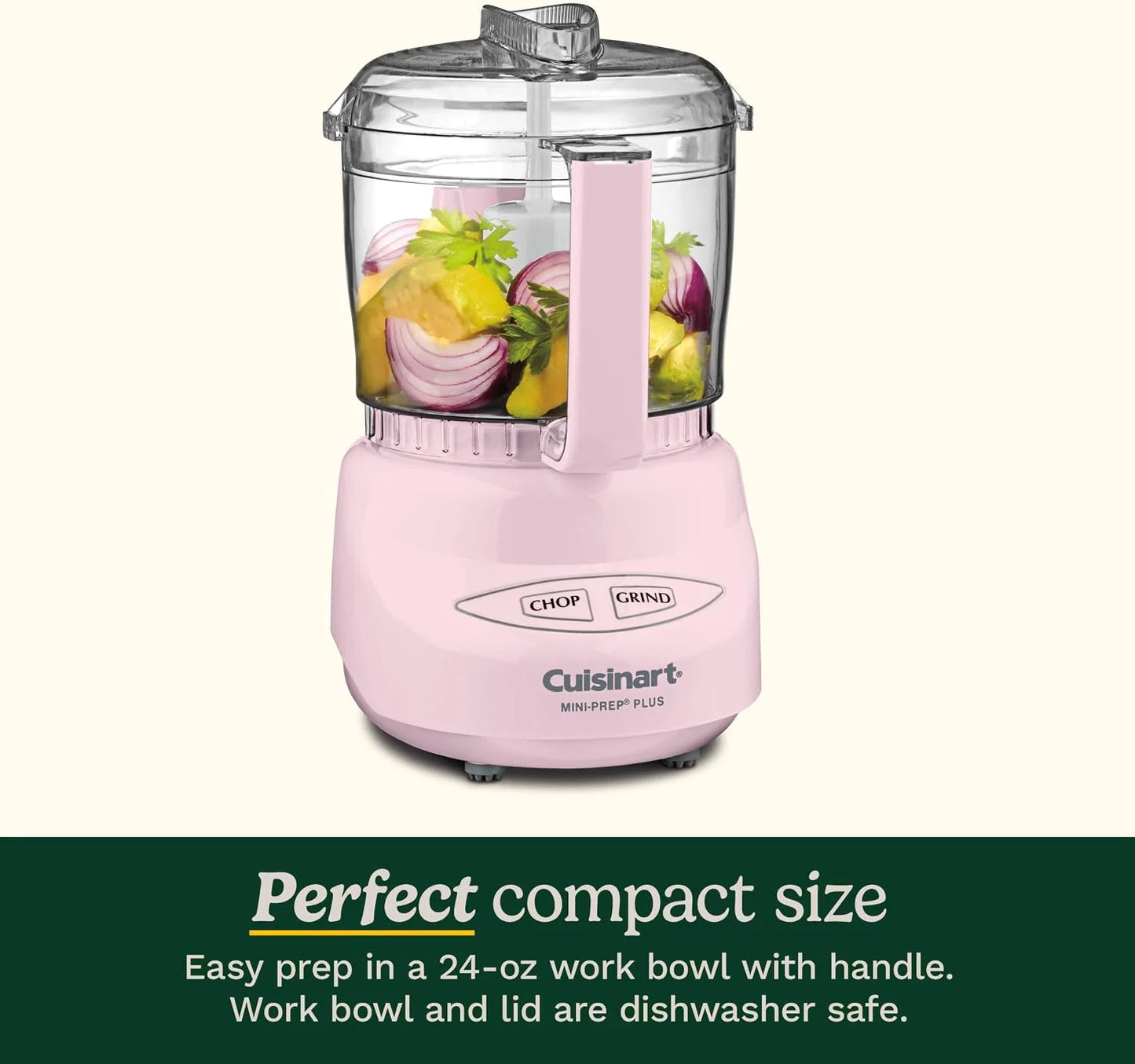 Cuisinart Mini-Prep Plus Food Processor, 3-cup Mini Food Processor to Chop Herbs, Vegetables, and Hard Cheese, 3-cup Work Bowl, Reversible Stainless Steel Blade, DLC-2APK, Pink