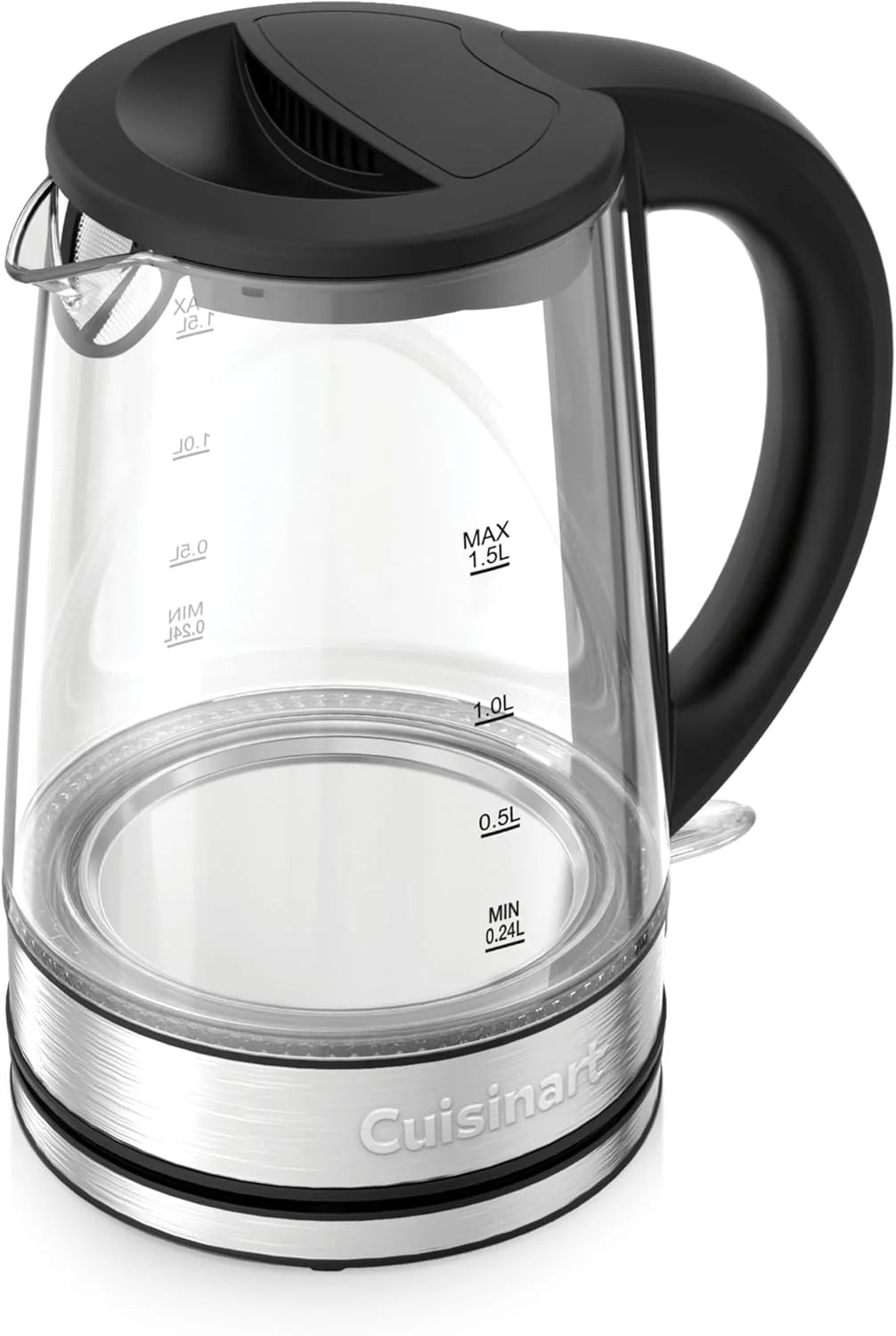 Cuisinart 1.5L Glass Kettle, Illumination, BPA-Free, Easy-Pour Nondrip Spout, Hinged Lid Opening, 1-Cup Marking, and 360-Degree Rotational Base, Auto Shut-Off