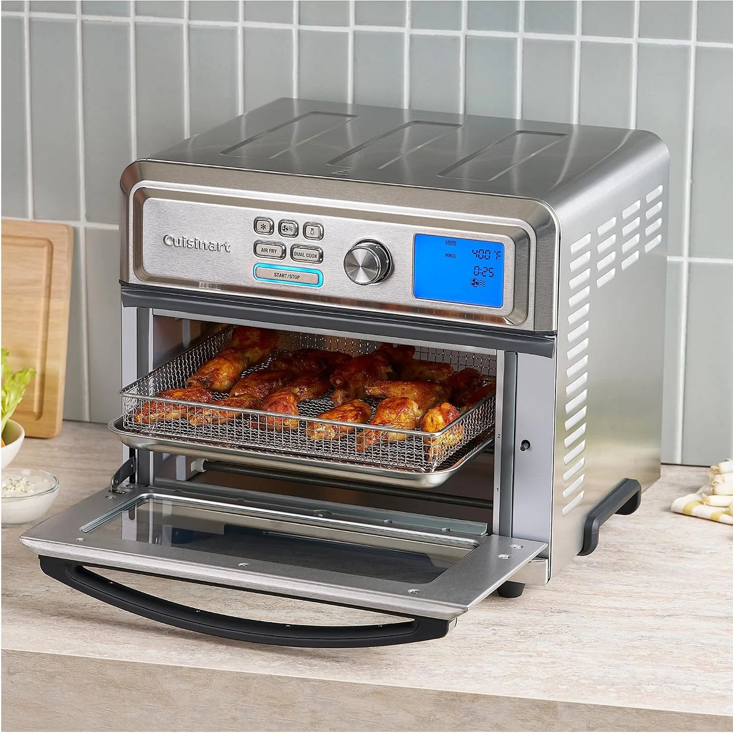 Cuisinart Air Fryer Toaster Oven, Digital Display, 1800 Watt Air Fryer Toaster Oven Combo with Adjustable Temperature and Controls, Stainless Steel Small Kitchen Appliance, TOA-65,Silver