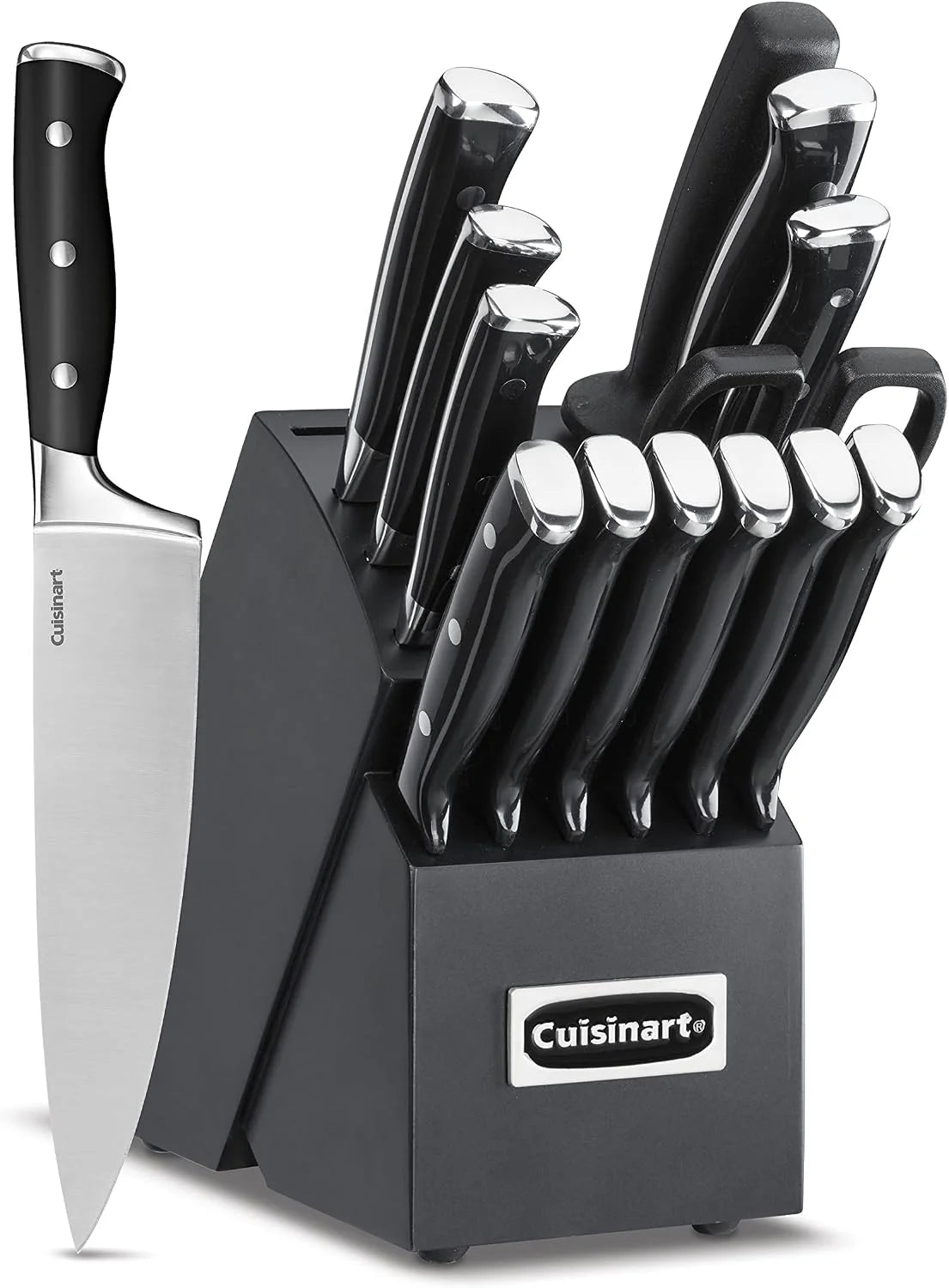 Cuisinart 15-Piece Knife Set with Block, High Carbon Stainless Steel, Forged Triple Rivet (Black/Black)