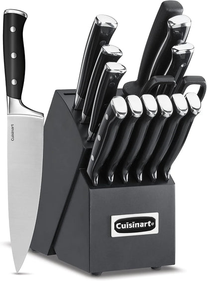 Cuisinart 15-Piece Knife Set with Block, High Carbon Stainless Steel, Forged Triple Rivet (Black/Black)