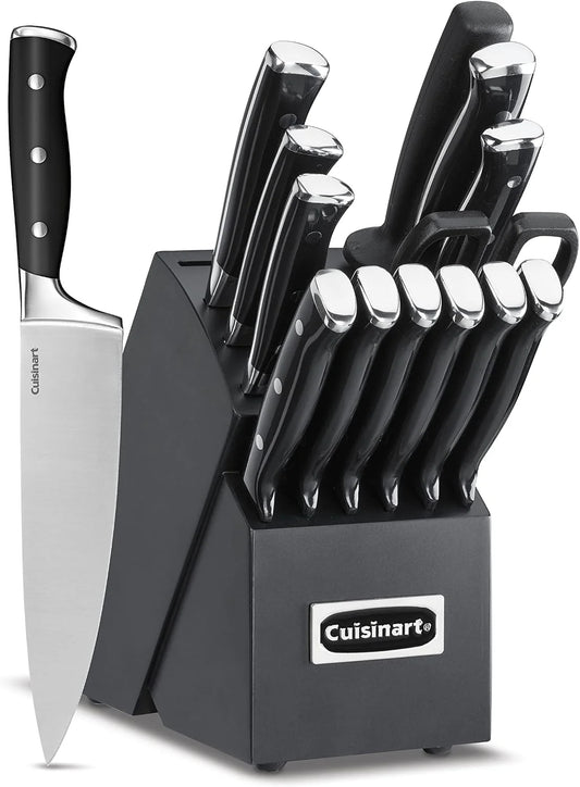 Cuisinart 15-Piece Knife Set with Block, High Carbon Stainless Steel, Forged Triple Rivet (Black/Black)