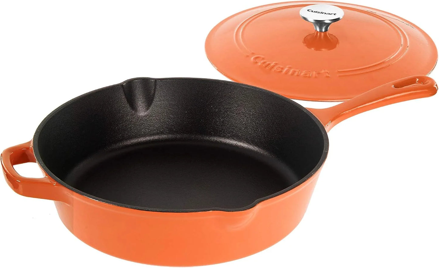 Cuisinart Chef's Classic Enameled Cast Iron Dutch Oven with Lid, Porcelain Enameled Interior, Oven Safe, Induction Compatible, 12-Inch, Chicken Fryer, Terracotta Orange