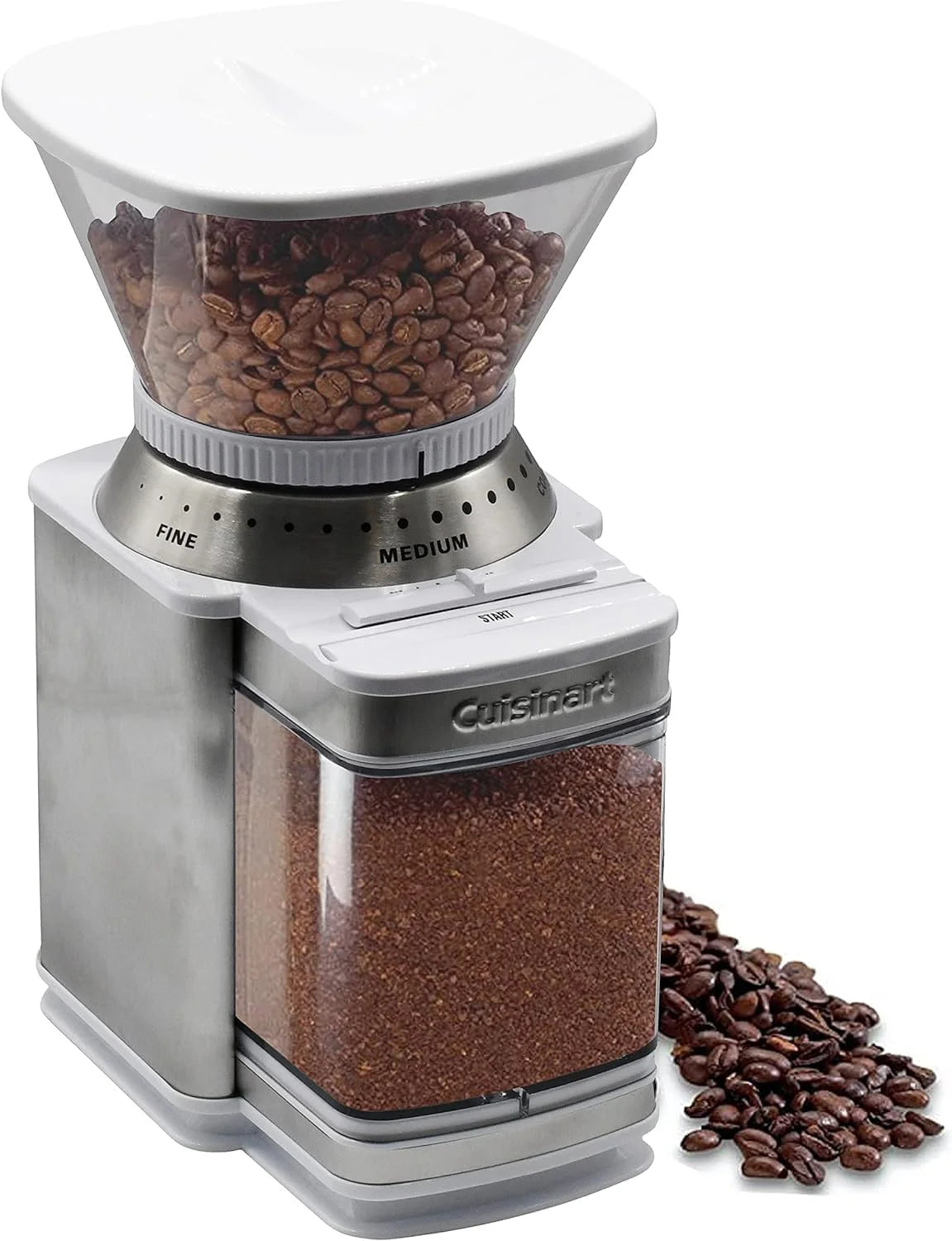 Cuisinart Coffee Grinder, Electric One-Touch Automatic Burr Coffee Grinder with 18-Position Grind Selector, Cup Size Selector for 4 – 18 Cups, White Stainless Steel