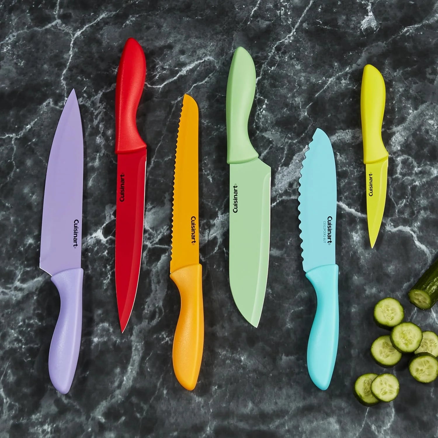 Cuisinart 12-Piece Kitchen Knife Set, Advantage Color Collection with Blade Guards, Multicolored, C55-12PCER1