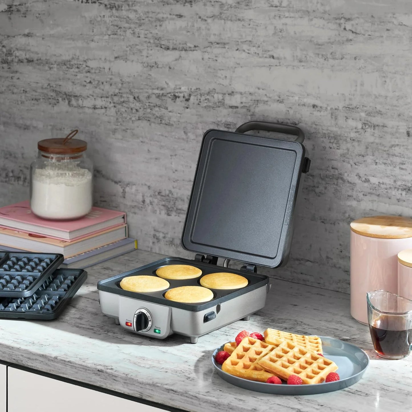 Cuisinart Belgian Waffle Maker, 2-in-1 Nonstick Pancake Plates, 4 Pockets