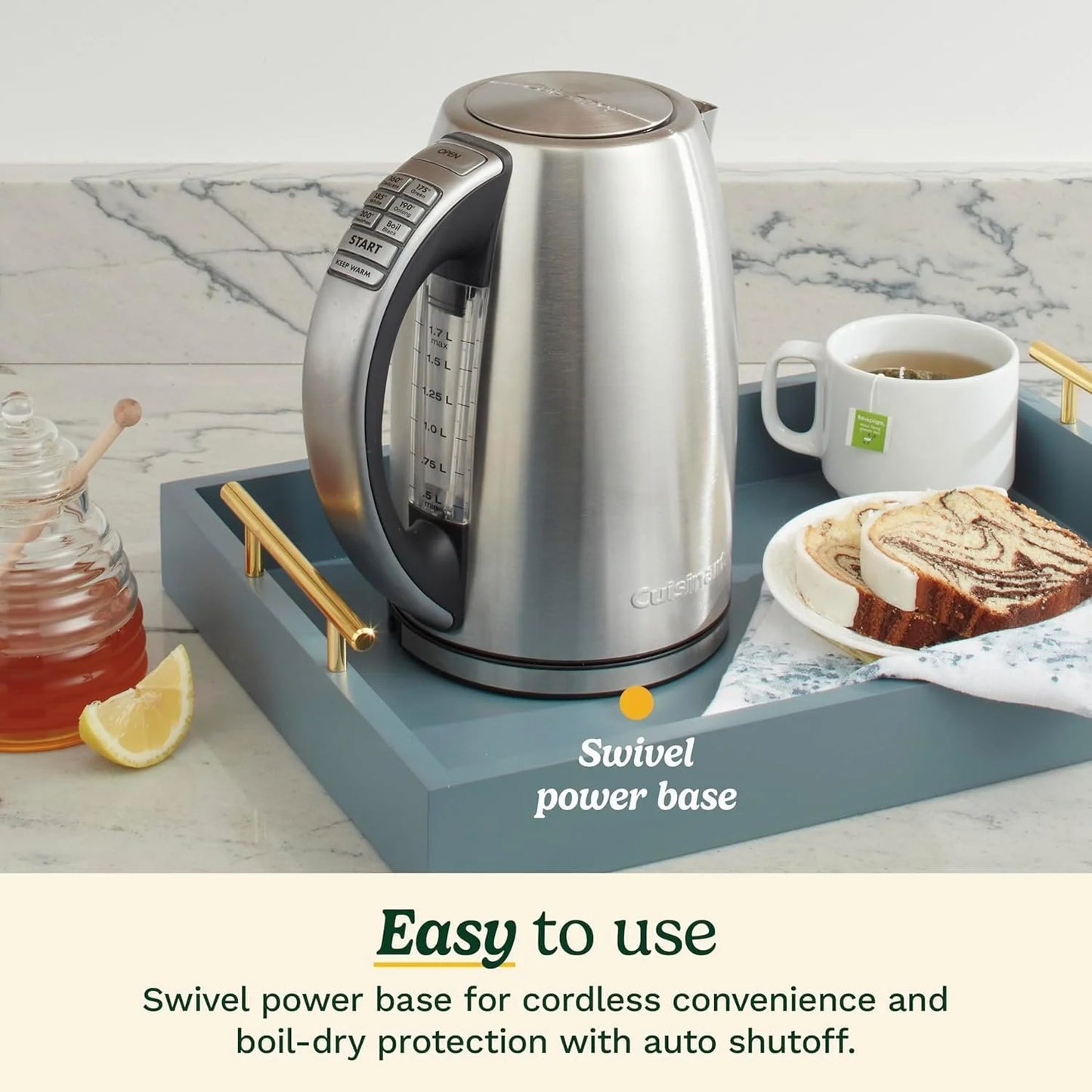 Cuisinart PerfecTemp 1.7-Liter Electric Kettle, Cordless Electric Tea Kettle, 1500W for Fast Heat-Up, 6 Preset Temperatures, 30-Minute Keep Warm, Stay Cool Nonslip Handle, Graphite Gray