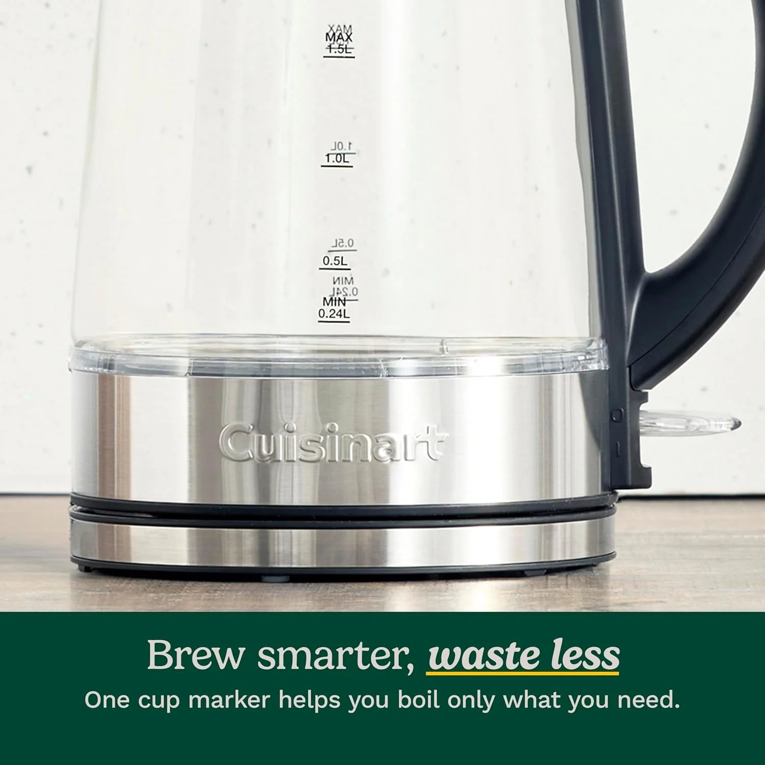 Cuisinart 1.5L Glass Kettle, Illumination, BPA-Free, Easy-Pour Nondrip Spout, Hinged Lid Opening, 1-Cup Marking, and 360-Degree Rotational Base, Auto Shut-Off