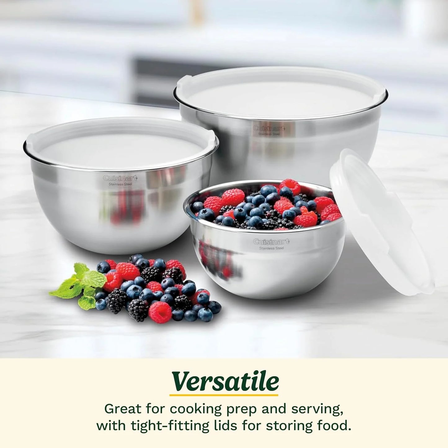 Cuisinart Mixing Bowl Set, Nesting Bowls, Stainless Steel, 3-Piece