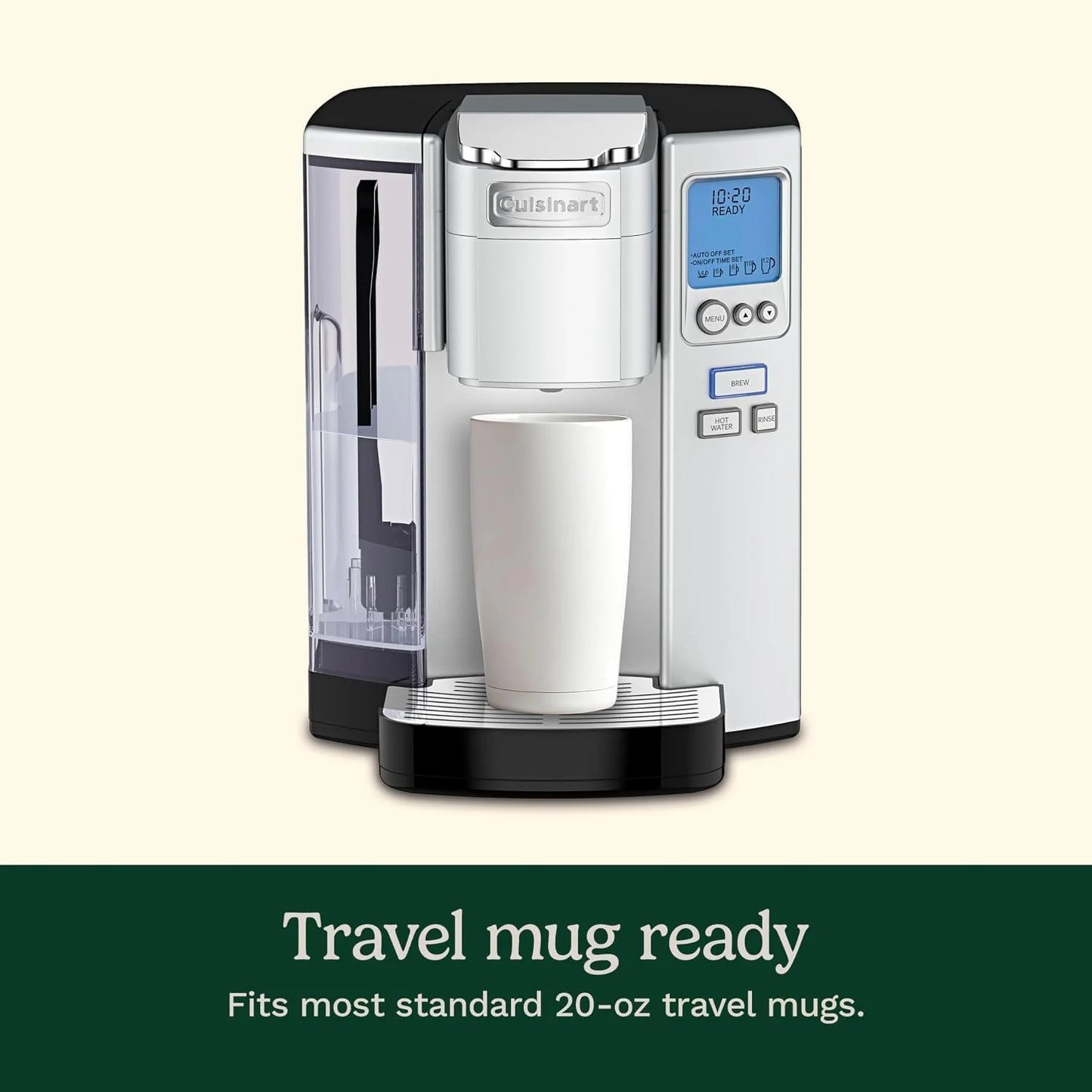 Cuisinart Coffee Maker, Single Serve 72-Ounce Reservoir Coffee Machine, Programmable Brewing & Hot Water Dispenser, Stainless Steel, Cream