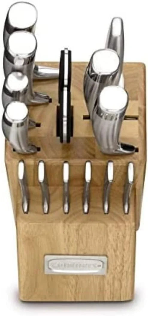 CUISINART Block Knife Set, 15pc Cutlery Knife Set with Steel Blades for Precise Cutting, Lightweight, Stainless Steel, Durable & Dishwasher Safe, C99SS-15P (Pack of 2)