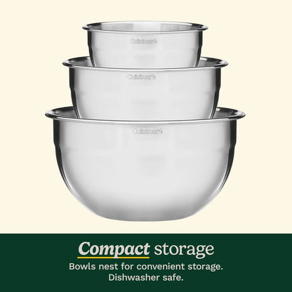 Cuisinart Mixing Bowl Set, Nesting Bowls, Stainless Steel, 3-Piece