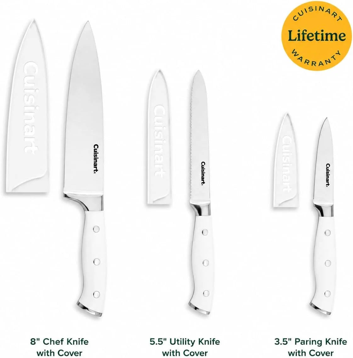 Cuisinart 3-Piece Forged High-Carbon Stainless Steel Knife Set with Blade Sheaths, Full-Tang Triple-Rivet Construction