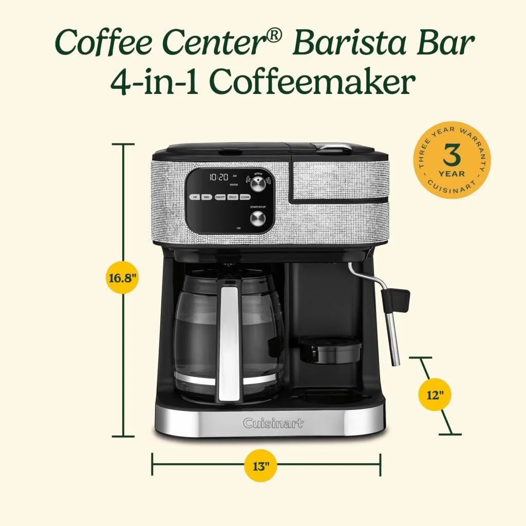 Cuisinart Coffeemaker, Coffee Center Barista Bar 4-In-1 Coffee Machine, Single-Serve Coffee, Espresso & Nespresso Capsule Compatible, 12-Cup Carafe, Silver Crystal, SS-4N1SC