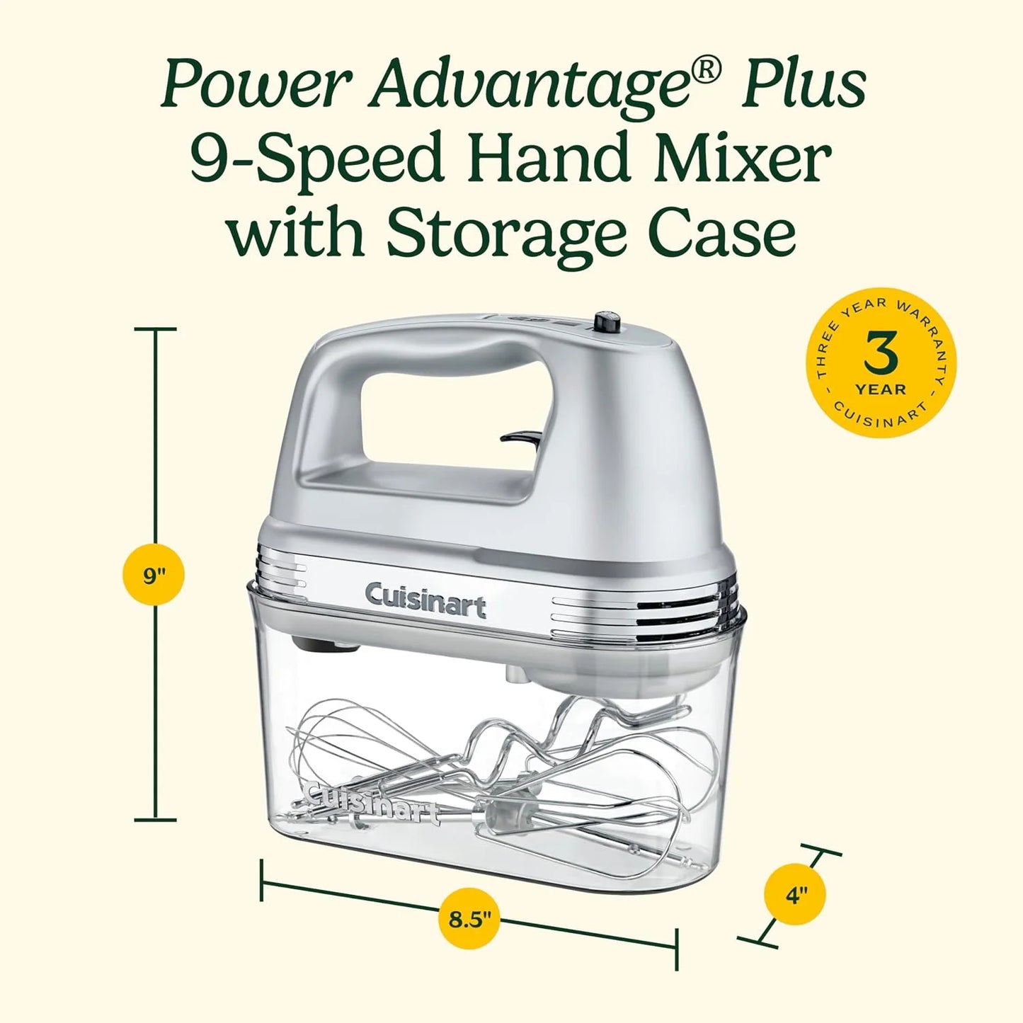 Cuisinart Electric Hand Mixer, 9 Speeds, Extra Long Beaters, 220W
