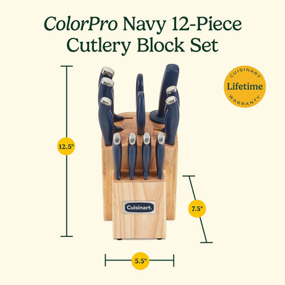 Cuisinart C77SSN-12P Color Pro Collection 12 Piece Knife Block Set, Navy