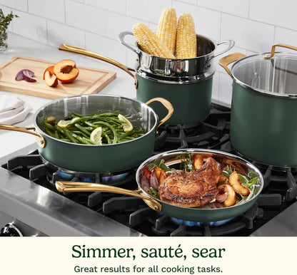 Cuisinart Cookware Set, 11 Piece Stainless Steel Cookware Pots and Pans, Home and Kitchen Durable Stainless Steel for Everyday Cooking, Matte Thyme, MT89G-11