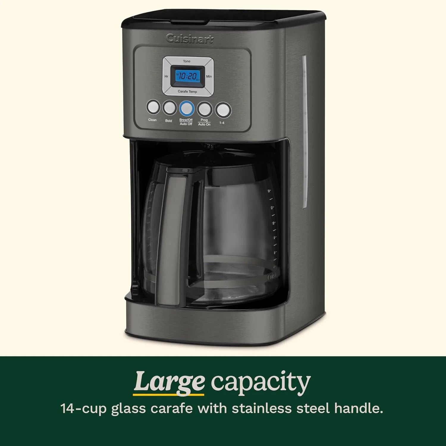 Cuisinart 14-Cup Coffee Maker, Programmable PerfecTemp Glass Carafe Coffee Machine with 1-4 Cup Setting, Brew Strength Control and Pause, Stainless Steel, DCC-3200BKSNAS, Black