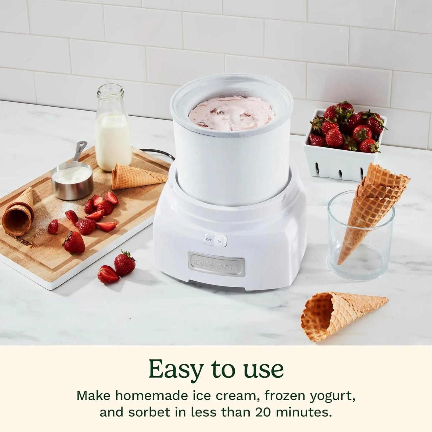 Cuisinart Ice Cream Maker Machine, Ready in 20, 1.5 qt Freezer Bowl