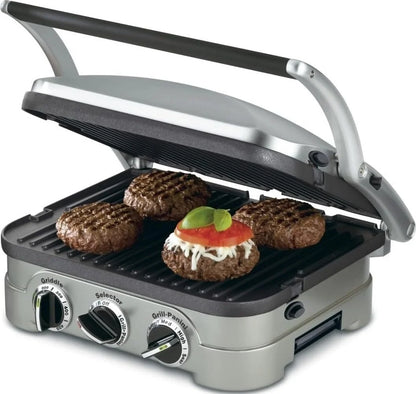 Cuisinart Griddler Indoor Grill, Panini Press, Sandwich Maker & More, 5-in-1 Grilling, Dishwasher-Safe Nonstick Cooking Plates, GR-4NP1, Stainless Steel