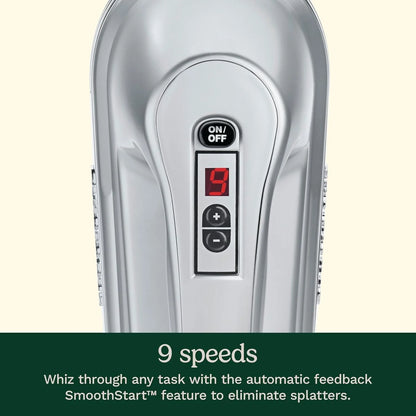 Cuisinart Power Advantage Plus 9-Speed Hand Mixer, 220W-Motor Hand Blender Electric Mixer with 9 Speed Settings, XL Dishwasher-Safe Beaters, 3 Low Mixing Speeds, Storage Case, Cream