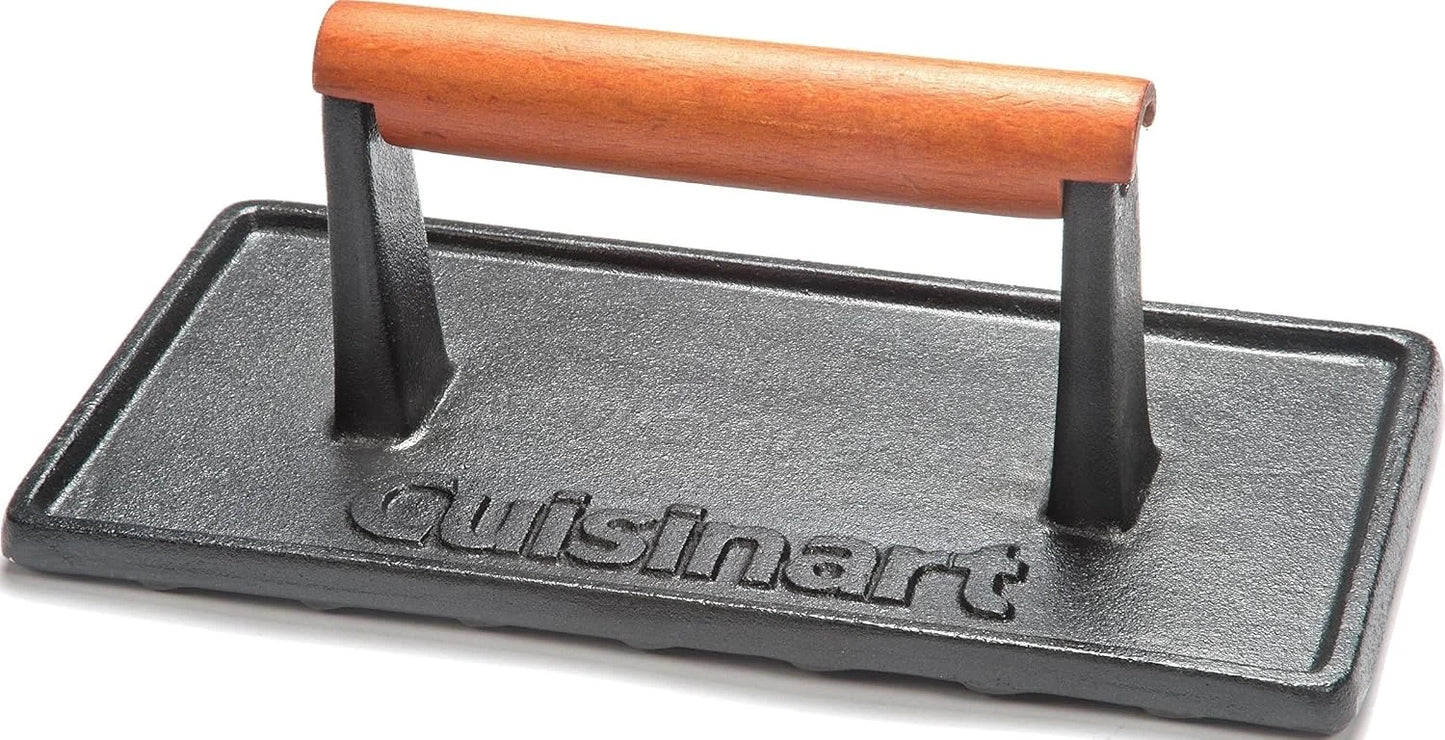 Cuisinart Cast Iron Grill Press with Wooden Handle,Heavy Duty Nonstick Rectangle Burger Press with Wood Handle,Perfect Grill Accessory for Steak,Bacon,Paninis and More,(Pack of 8)