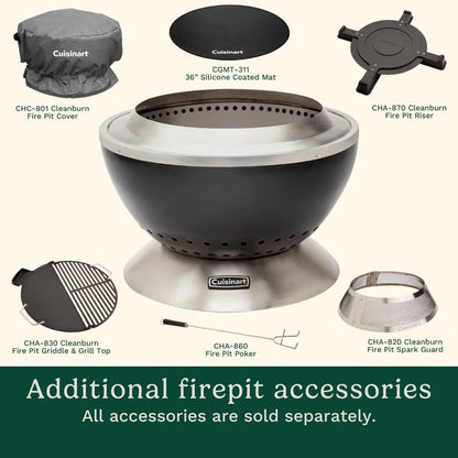 Cuisinart Outdoor Fire Pit, Cleanburn Smokeless System, Wood Burning, 24"