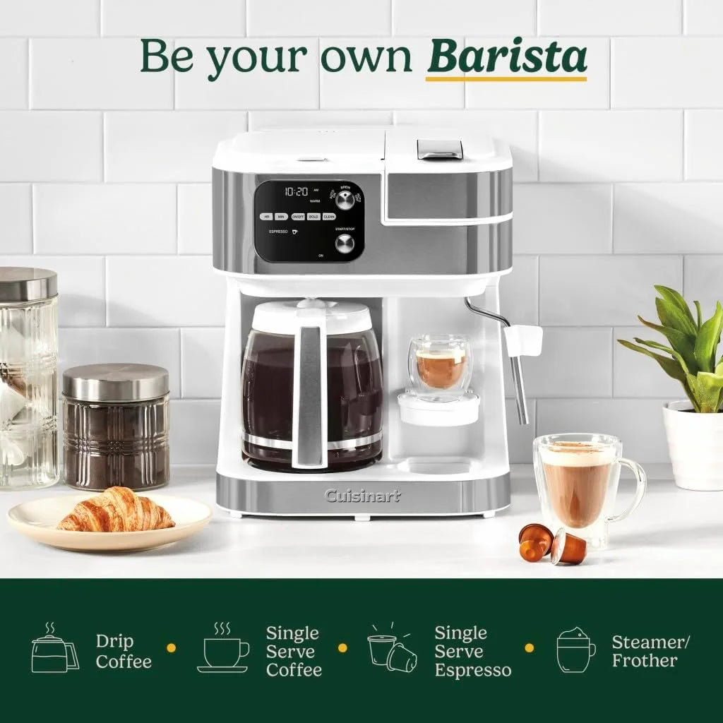Cuisinart Coffee Center Barista Bar 4-in-1 Coffee Maker, Single-Serve Pods Compatible, Coffeemaker, Three Brewing Sizes, SS-4N1WNAS, White