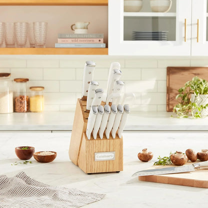 Cuisinart 15-Piece Knife Set with Block, High Carbon Stainless Steel, Forged Triple Rivet, White, C77WTR-15P (Pack of 2)