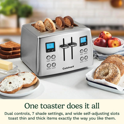 Cuisinart 4 Slice Countdown Motorized Toaster, Compact Design with Extra-Wide Slots for Toasting, Defrost & Reheat Functions, CPT-435P1, Stainless Steel